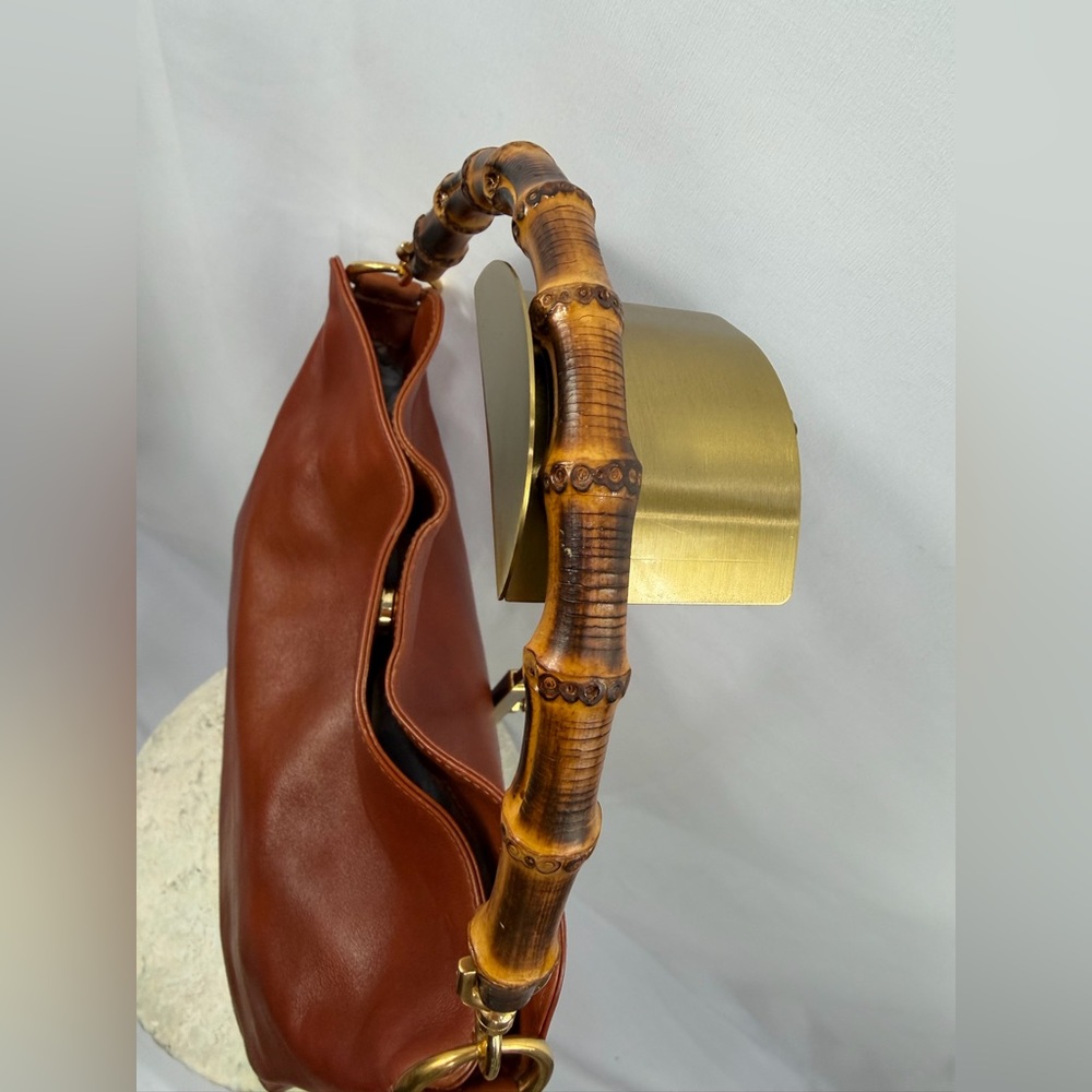 Vintage Gucci Bamboo Handle Cognac Leather Hobo Shoulder Bag - Picture 12 of 13